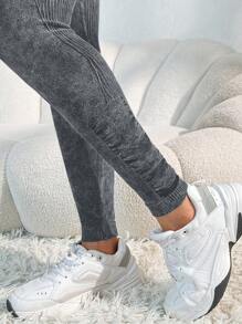 Easithlete 女士高腰休闲健身哑光紧身裤 - 灰色 - 查看 3