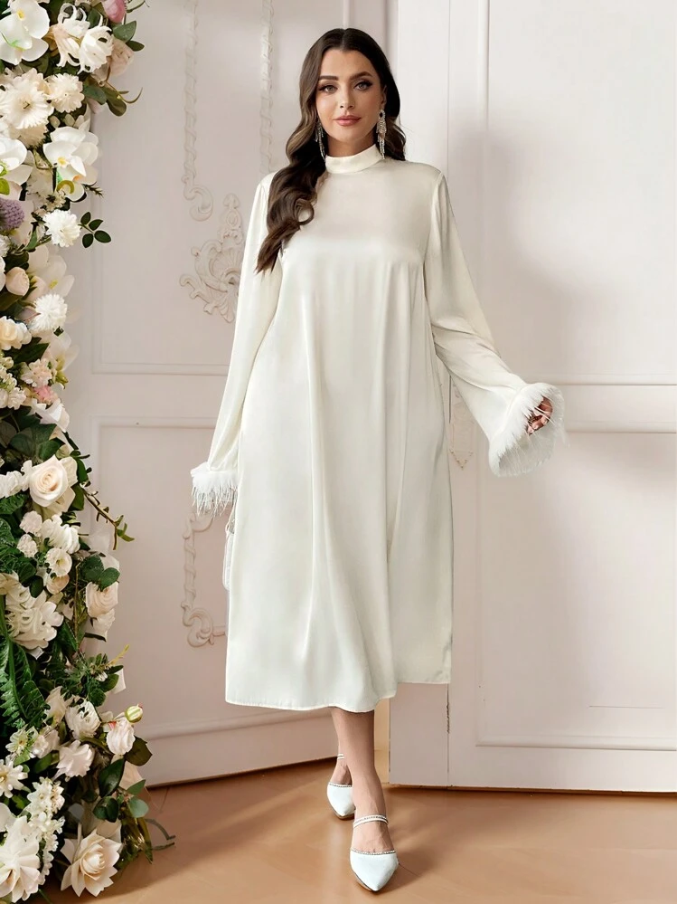 SHEIN Essnce Plus-Size Ladies Elegant Long Dress, White Dress, Dating Dress,Long  Sleeve Holiday Dress White Women Dresses,Holiday Outfits Holiday Party Dress  Plus,Christmas Dress New Year Eve Dress Fluffy Dress | SHEIN USA