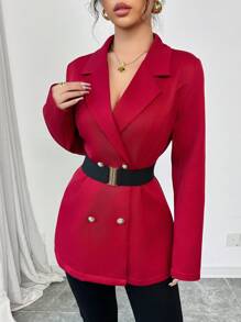 Elenzga Women's Commute Minimalist Lapel Collar Double Breasted Long Sleeve Blazer Jacket For New Year Clothes Fall Cloth For Women - Red - View 3