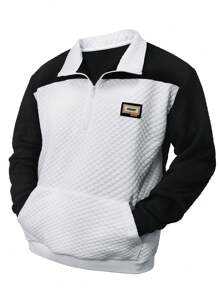 Manfinity Homme Long Sleeve Father Gifts, Men's Casual Letter Print Color Block Half-Zip Pullover Sweatshirt, Autumn Vacation Graphic Long Sleeve Sweatshirt - Black - View 6