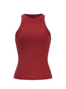 EMERY ROSE 女士夏季修身純色圓領背心 - 酒紅色 - 查看 6
