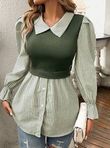 SHEIN Clasi Women's Striped Print Simple Daily Long Sleeve Top