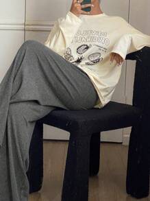 DAZY Fruit Pattern Decor Loose T-Shirt And Soft Brushed Knit Pajama Pants Set