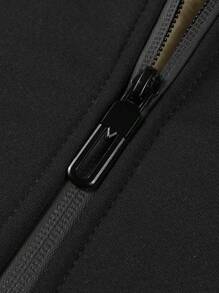 Manfinity Homme Men's Long Sleeve Letter Pattern Zip Up Thermal Lined Hooded Jacket, Autumn/Winter - Black - View 4