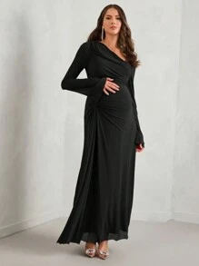 MaterniChic 秋季女士修身优雅孕妇装 - 黑色 - 查看 5