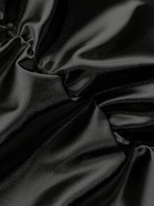 Almamuse 女式純色打褶v領吊帶連衣裙,帶有垂墜領線 - 黑色 - 查看 8