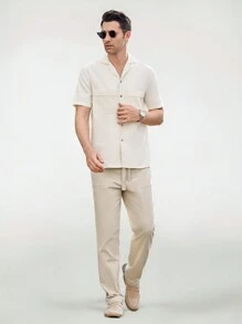 Manfinity NXTstreet Men's Woven Slim Fit Mid-Rise Straight Leg Casual Pants, Suitable For Daily Wear - Khaki - View 6
