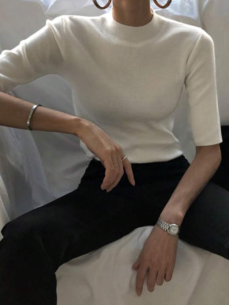 Women's Turtleneck Fitted Half Sleeve Sweater Y2k Fall
