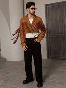 Manfinity VCAY Young Men Casual Loose Fit Long Sleeve Open Front Jacket/Blazer, Suitable For Daily Wear - Khaki - View 4