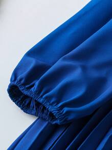 DreamSkyne Plus Size Women's A-Line Pleated Lantern Sleeve Dress Fall Cloth For Women - Royal Blue - View 4