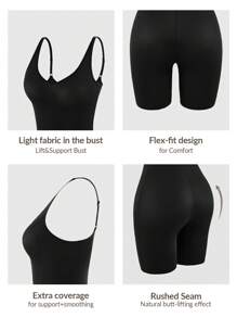 SHAPORA 1 bộ quần áo liền thân định hình không tay màu trơn cho nữ - màu đen - Xem 6