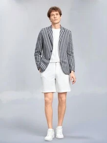 Manfinity VCAY Men's Woven Striped Long Sleeve Slim Fit Business Casual Suit Jacket, Suitable For Office And Spring/Fall Season - Multicolor - View 3