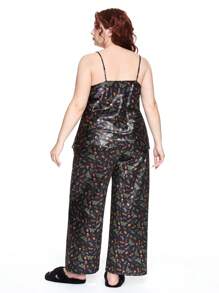 ROMWE Fairycore Plus Size Fairy Core Butterfly Mushroom Floral Satin Allover Print Camisole & Lounge Pants Set