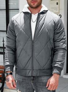 Manfinity Homme Manteau d'hiver pour homme grande taille à manches longues, de couleur unie, avec poches et fermeture éclair doublé - Gris - Voir 3