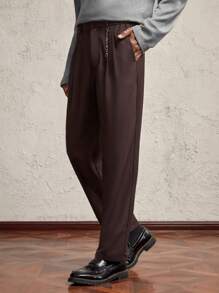 AKNOTIC Business Casual Quần ống đứng dài, lưng vừa, dệt kim cho nam, thời trang mặc hàng ngày - Rỉ Nâu - Xem 3