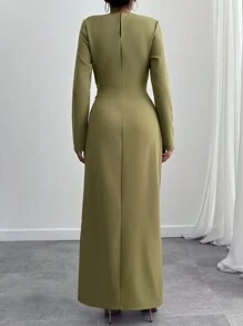 EURMUSE Women Long Belt Detailed Drape Dress - Green - View 2
