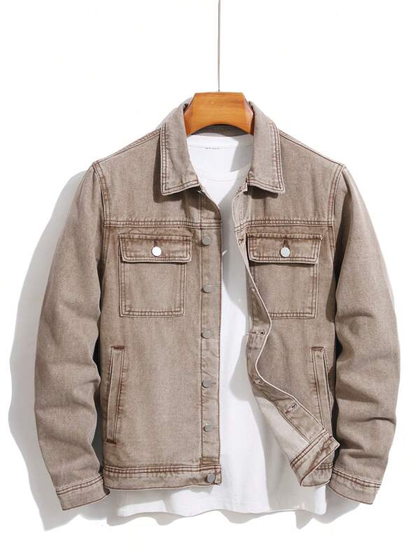 Manfinity Homme Men's Simple Fashion Casual Denim Jacket For Everyday Wear
