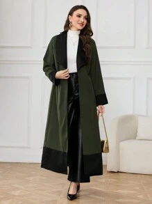 Al Najma Women's Dark Green Open Front Patchwork Jacquard Robe, Stylish And Elegant