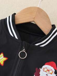 Young Girls Punk Style Jacket, Fashion Bomber Jacket For Holiday & Rock 'N' Roll, Spring Autumn Casual Cardigan With Snake Print, For Christmas - Black - View 5