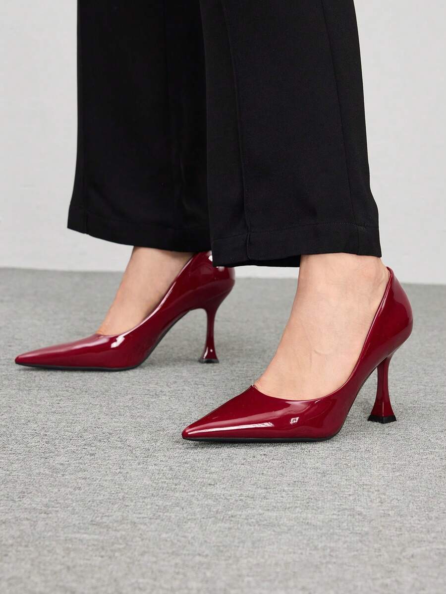 CUCCOO BIZCHIC Women's Red Pointed Toe High Heels, Fashion Daily Wear Pumps For And Vibe And Spring Shoes Spring Break Easter For Christmas Valentine's Day - Burgundy - View 1