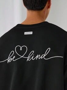 Manfinity INSISELF Letter Embroidery Loose Round Neck Black Long Sleeve Pullover Sweatshirt, Autumn/Winter Going Out Crew Neck Black Letter Long Sleeve Sweatshirt, For Friends, Husband, Boyfriend Gifts