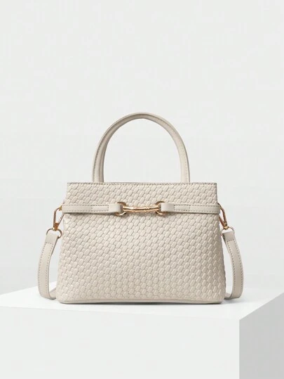 MOTF PREMIUM Pendlingsväska i PU-läder med topphandtag för kvinnor, enfärgad textur med metalldekor, bästa mors dagspresenter för kvinnor