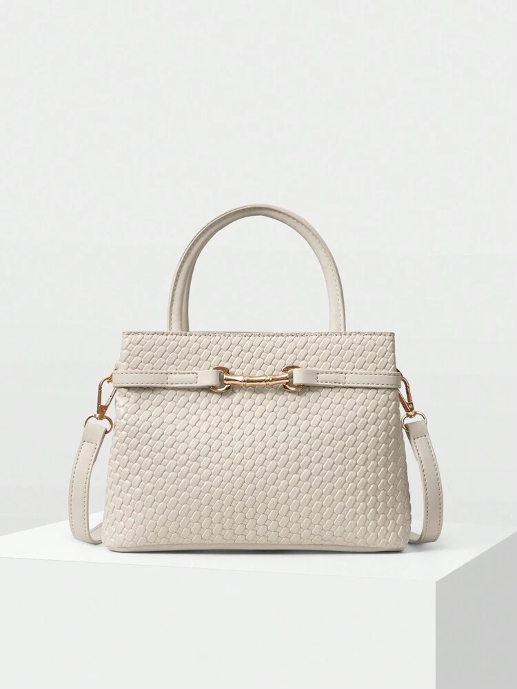 PU LEATHER COMMUTING WOMEN TOP HANDLE BAG, SOLID COLOR TEXTURE WITH METAL DECOR, BEST MOTHER'S DAY GIFTS WOMEN