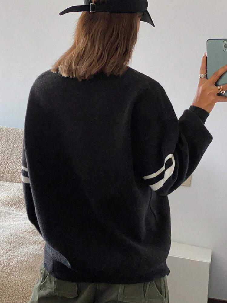 Color Block Letter Striped Oversized Women Sweater,Fall Clothes