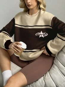 INAWLY Sudadera de manga larga para mujer en color caqui y café oscuro, con estilo deportivo y casual para la vuelta a clases