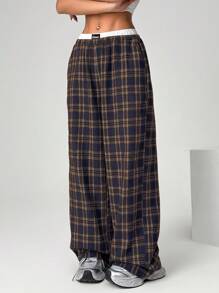 SHEIN EZwear Spodnie z kontrastowym pasem i nadrukiem