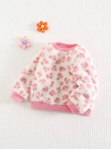 Cozy Pixies Áo nỉ len mềm họa tiết cánh hoa cổ tròn dài tay cho bé gái - Hồng - Xem 6