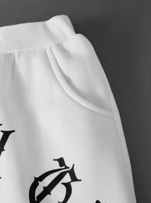 SHEIN Explorewe Tween Girls Asymmetrical Text Print Sweatpants - White - View 6
