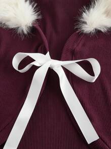 ROMWE Kawaii Chaqueta corta de punto con cuello con parches estilo lindo y navideño para mujer