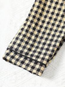 Set de 2 piezas de cardigan de manga larga con estampado de cuadros y pantalón de salón para adolescentes, ropa de estar por casa cómoda y casual