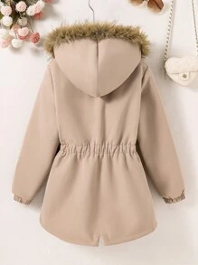 Tween Girl Casual Leopard Print Plush Jacket - Khaki - View 2