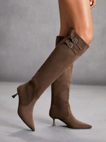 CUCCOO SZL 1 Pair Black Pointy Toe Thigh High Boots For Women, Suitable For Autumn/Winter New Year Holiday Valentines