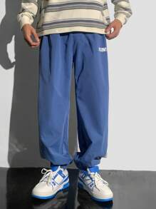 SHEIN 2pcs/Set Teen Boys' Casual Webbing Patchwork Contrast Color Loose Drawstring Pants, Versatile & Minimalist, Suitable For All Seasons, Sports/Casual - Multicolor - View 8