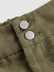 SHEIN MOD Plus Size Women's Solid Color Pleated Wide Leg Pants - Army Green - View 3