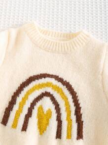 Cozy Pixies Newborn Baby Girl Rainbow Pattern Knit Soft Crew Neck Long Sleeve With Pants - Apricot - View 6