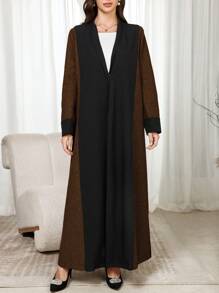Al Najma 女士优雅拼接阿拉伯长袍，秋冬款 - 棕色 - 查看 4