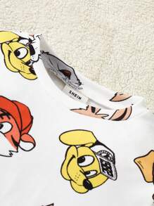 SHEIN Young Boy 2pcs Cute Puppy & Rabbit Pattern Round Neck Raglan Long Sleeve Top And Long Pants Soft Comfy Tight Fit Pajama Set - Multicolor - View 3
