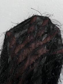 SHEIN Frenchy 大码女式 V 领半透明性感派对衬衫，黑色长袖衬衫 - 黑色 - 查看 8