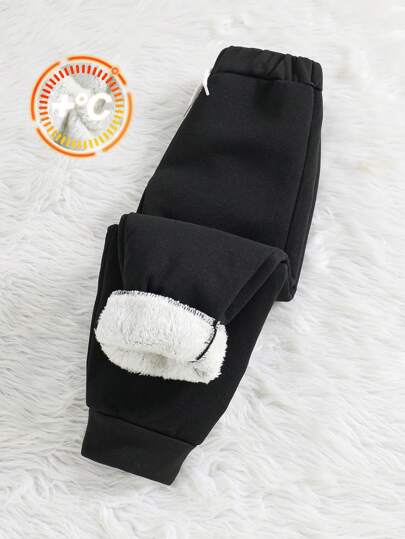 SHEIN Genkimix Kids 1pc Young Boys Casual Drawstring Sweatpants With Thermal Lined, Ankle Cuff Design, Comfortable & Breathable, Suitable For Daily Wear, Outdoor Activities, Commuting, School, Autumn/Winter