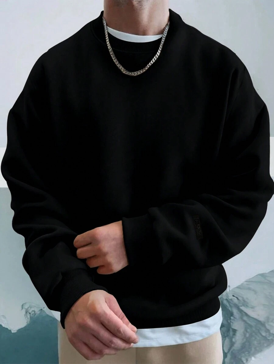 EURMUSE Men 1pc Solid Drop Shoulder Sweatshirt - Black - View 1