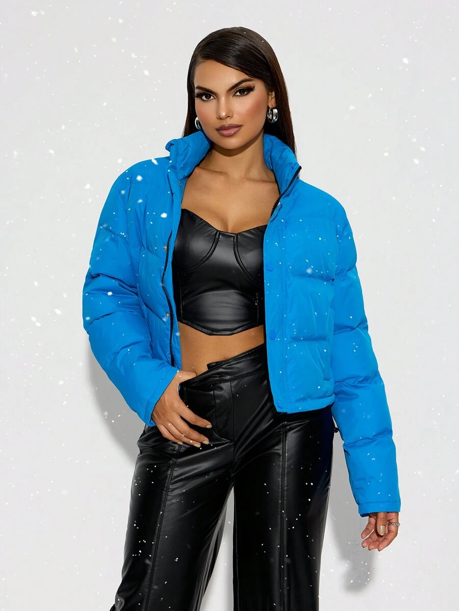SHEIN SXY Thick Winter Blue Long Sleeve Padded Padded Coat Winter Clothes