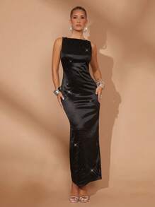 Lumalex Women Black Summer Elegant Party Night Long Dress,Premium High-Waist Rhinestone Embellished Bohemian Wedding Season Banquet Coming Of Age Ceremony - Black - View 1