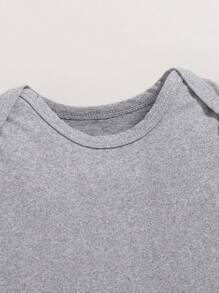 SHEIN Playful Pals Set de 5 bodys de manga larga de unicolor para bebé niño, adecuados para todas las estaciones, conjuntos elegantes para otoño/invierno - Gris - Ver 3
