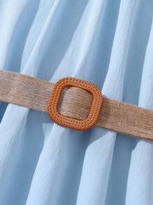 Tween Girl Solid Sleeveless Halter Neck Dress - Baby Blue - View 6