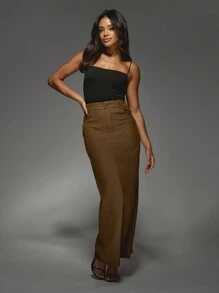 MISSGUIDED Spódnica maxi w prążki z rozcięciem z tyłu