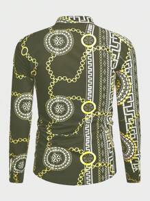 Manfinity AFTRDRK Men's All-Over Print Button-Up Casual Versatile Long Sleeve Shirt - Yellow - View 2